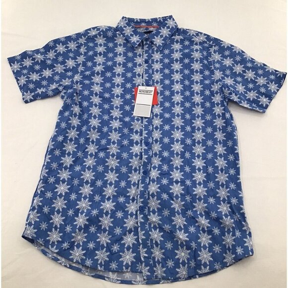 MONUMENT MENS SIZE LARGE BLUE CHRISTMAS SNOWFLAKE SHORT SLEEVE BUTTON UP SHIRT - Picture 1 of 5